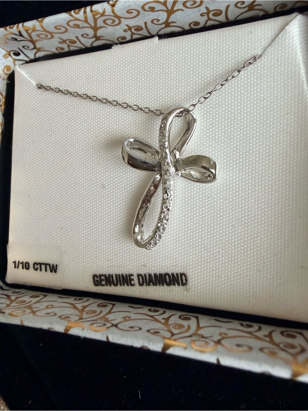Genuine Diamond Silver Cross Necklace - White